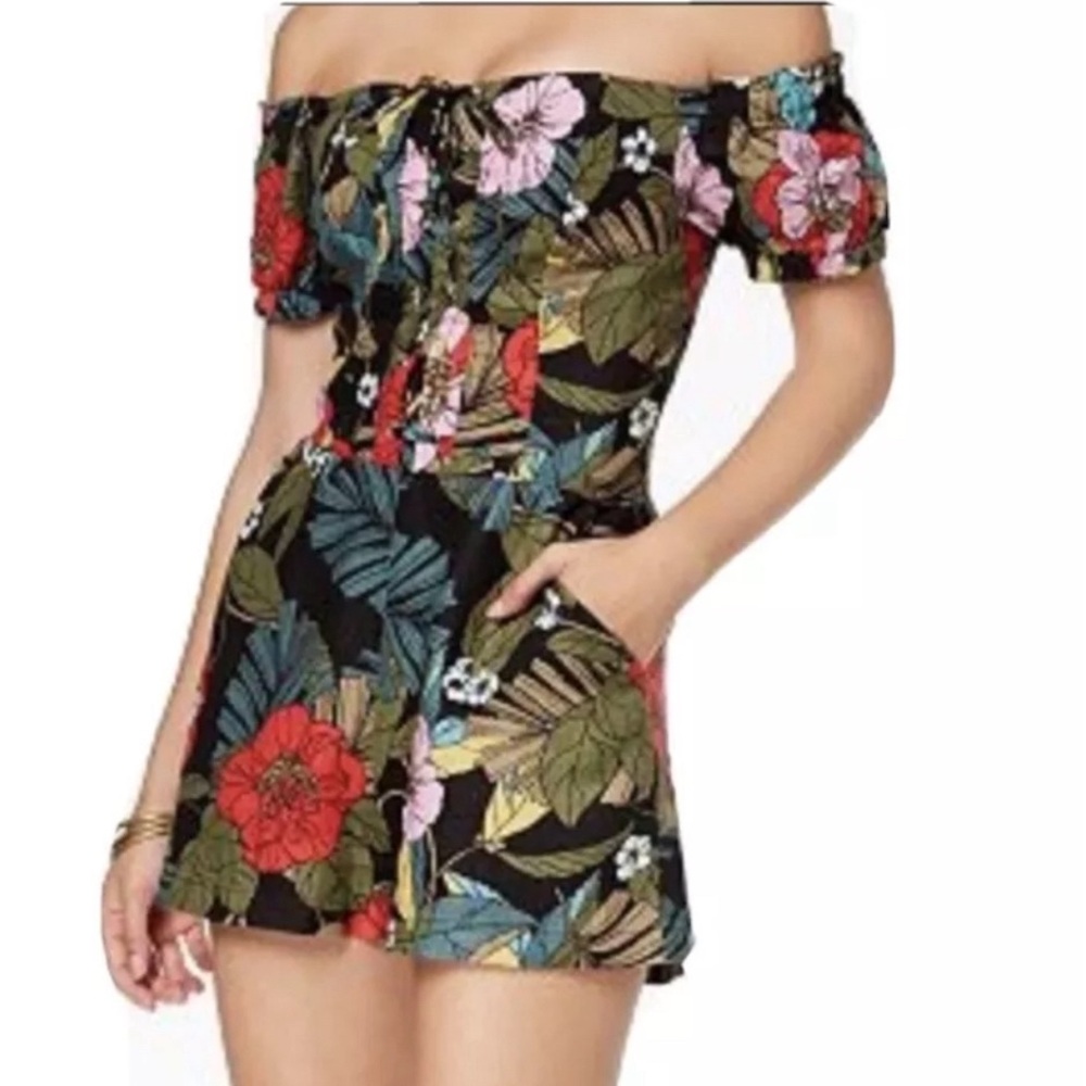 Guess Womens Tropical Romper Floral Off-Shoulder Corset Style Front Size 4